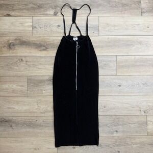 90's Vintage Black Suspenders Pencil Skirt Zipper Goth Grunge Slit Pia READ‎
